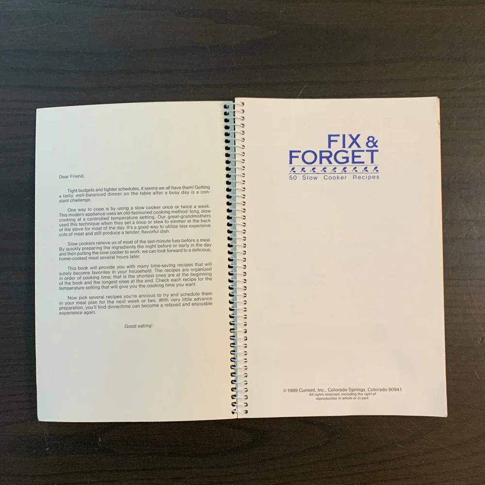 Fix & Forget 50 Slow Cooker Recipes Vintage 1989 Spiral Bound Cookbook Current‎